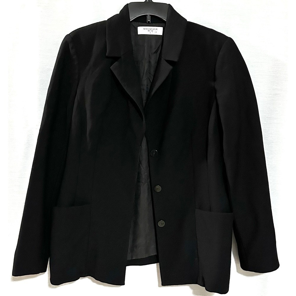 MM Lafleur  Jacket Cardigan Womens 12 Tuxedo The Collins Blazer Wool Blend Black